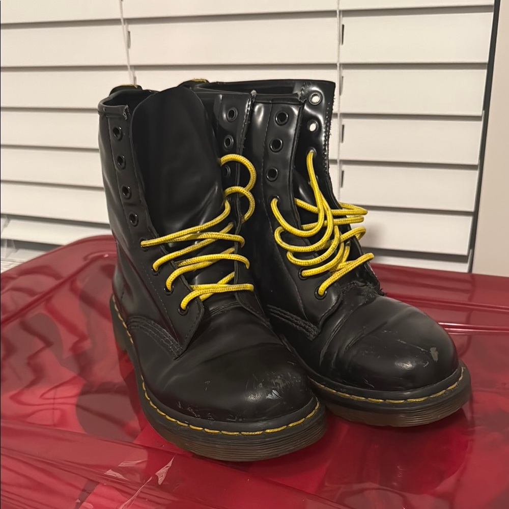 Black Boots with Yellow Laces